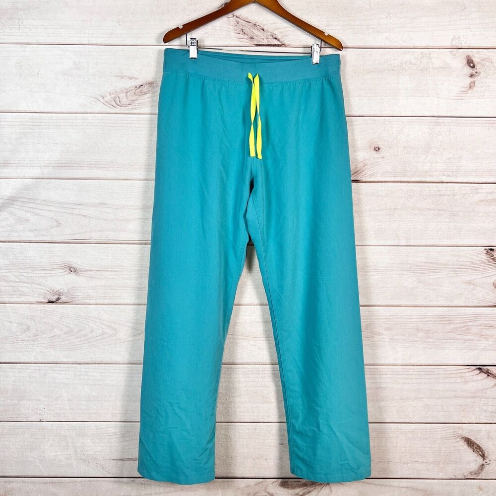 Figs Livingston Scrub Pants Womens L Tall Teal Straight Medical Nurse Uniform